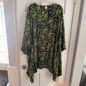 MIB My Intuitive Body Sz 6X Tunic Top Black Green Floral Rayon Boho Slimming